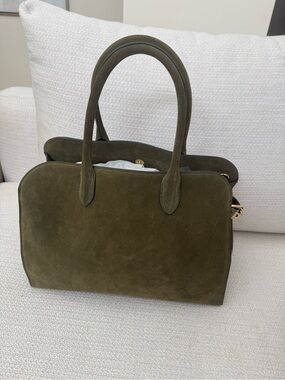 Olive Suede Structured Top-Handle Laptop Bag